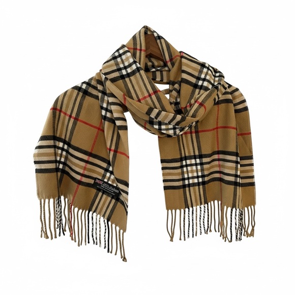 Source Unknown Accessories - Classic Tan Plaid 100%Cashmere Scarf